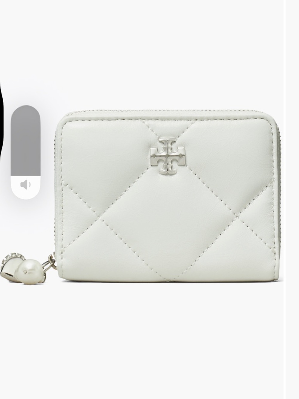 NWT Tory Burch Kira Diamond Quilted Leather Zip Wallet in CIRRUS CLOUD
